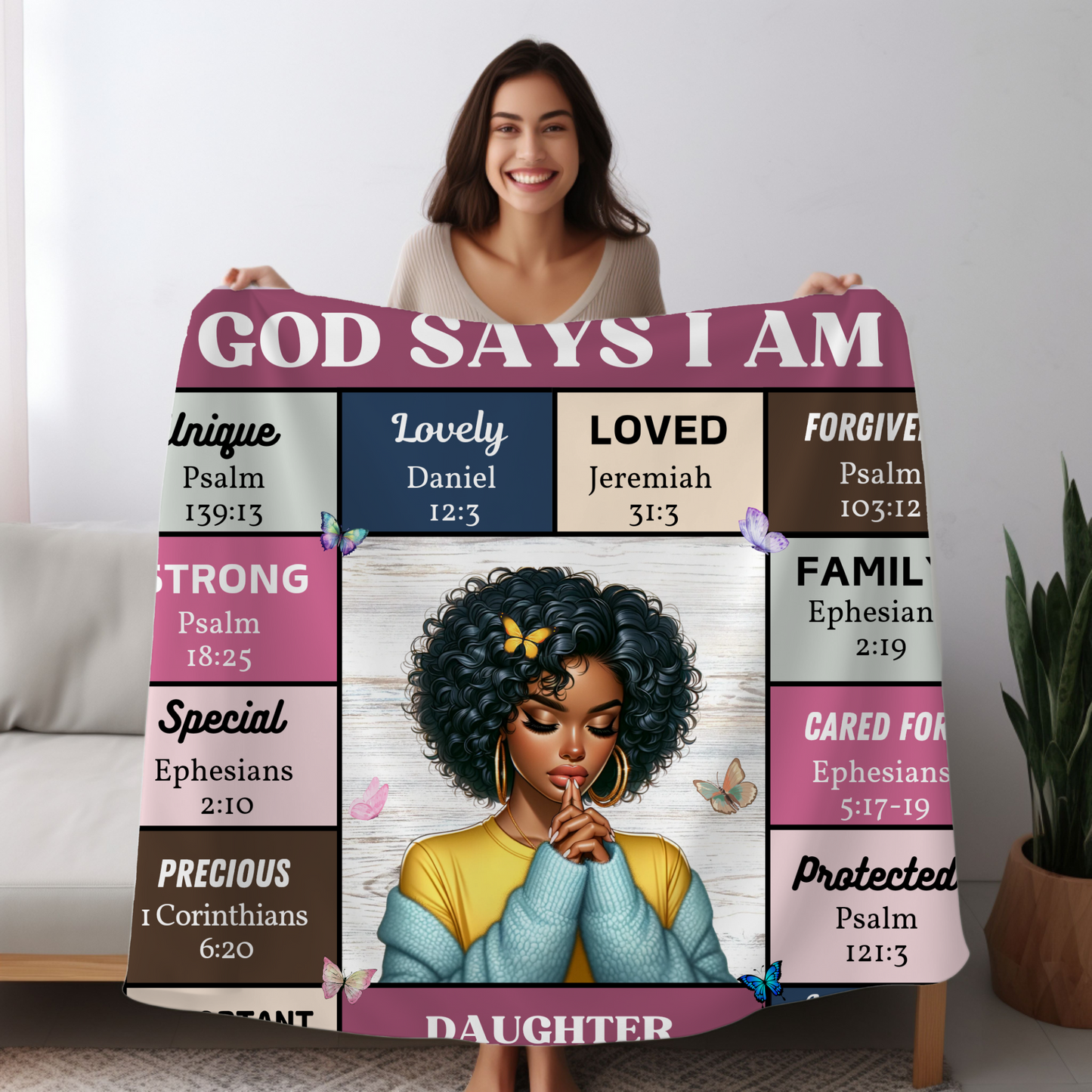 God Says That I Am Daughter To The King | Prayer Blanket |Premium Mink Sherpa 50x60 (Pink)
