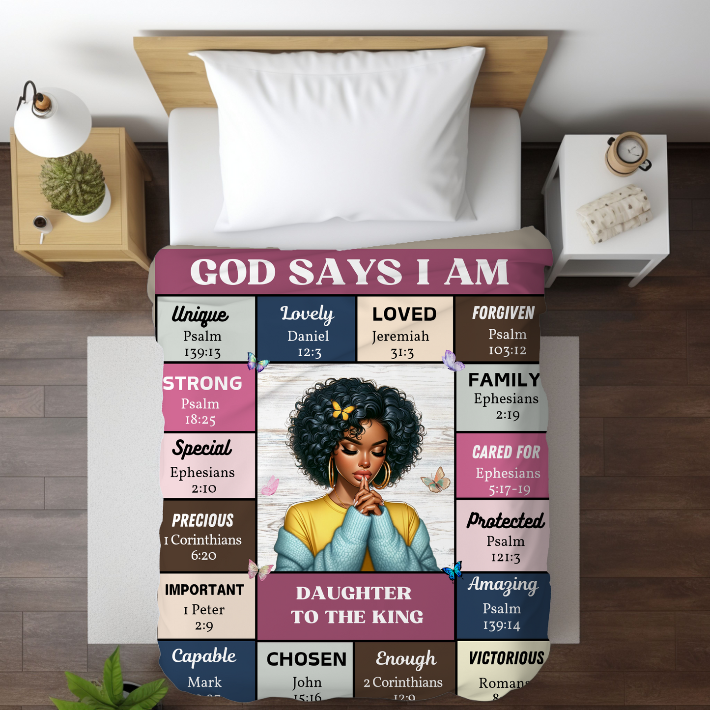 God Says That I Am Daughter To The King | Prayer Blanket |Premium Mink Sherpa 50x60 (Pink)