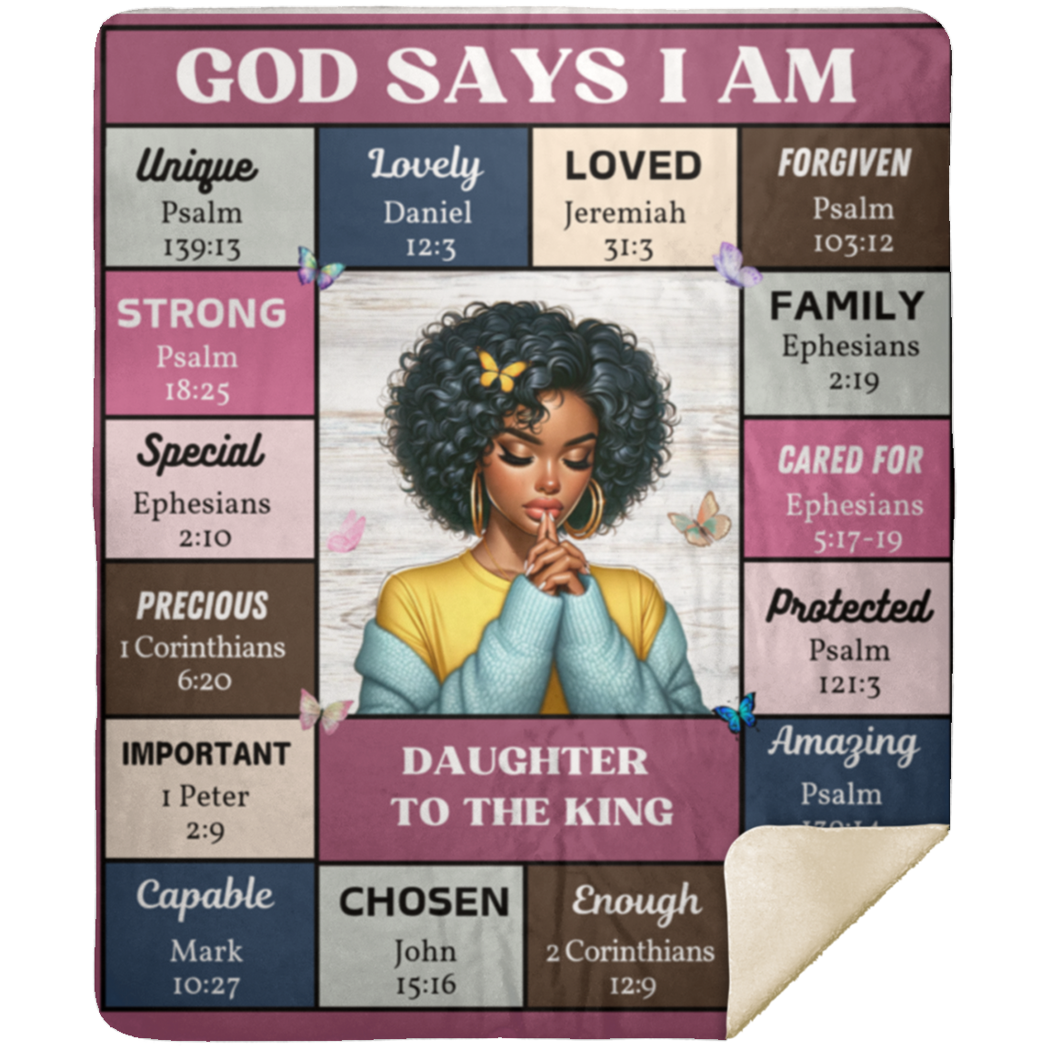 God Says That I Am Daughter To The King | Prayer Blanket |Premium Mink Sherpa 50x60 (Pink)