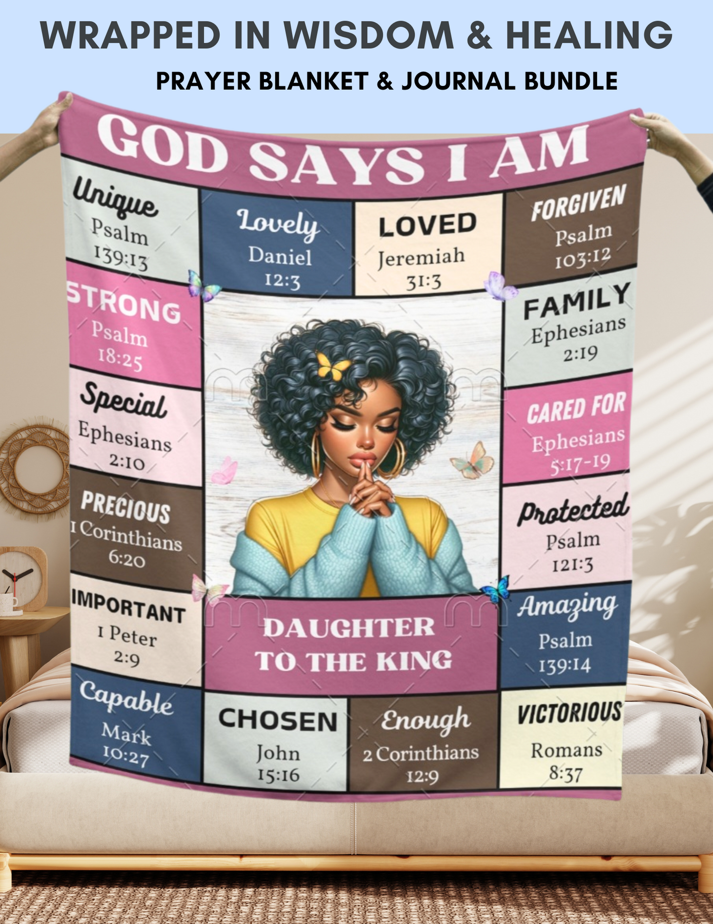 God Says That I Am Daughter To The King | Prayer Blanket |Premium Mink Sherpa 50x60 (Pink)