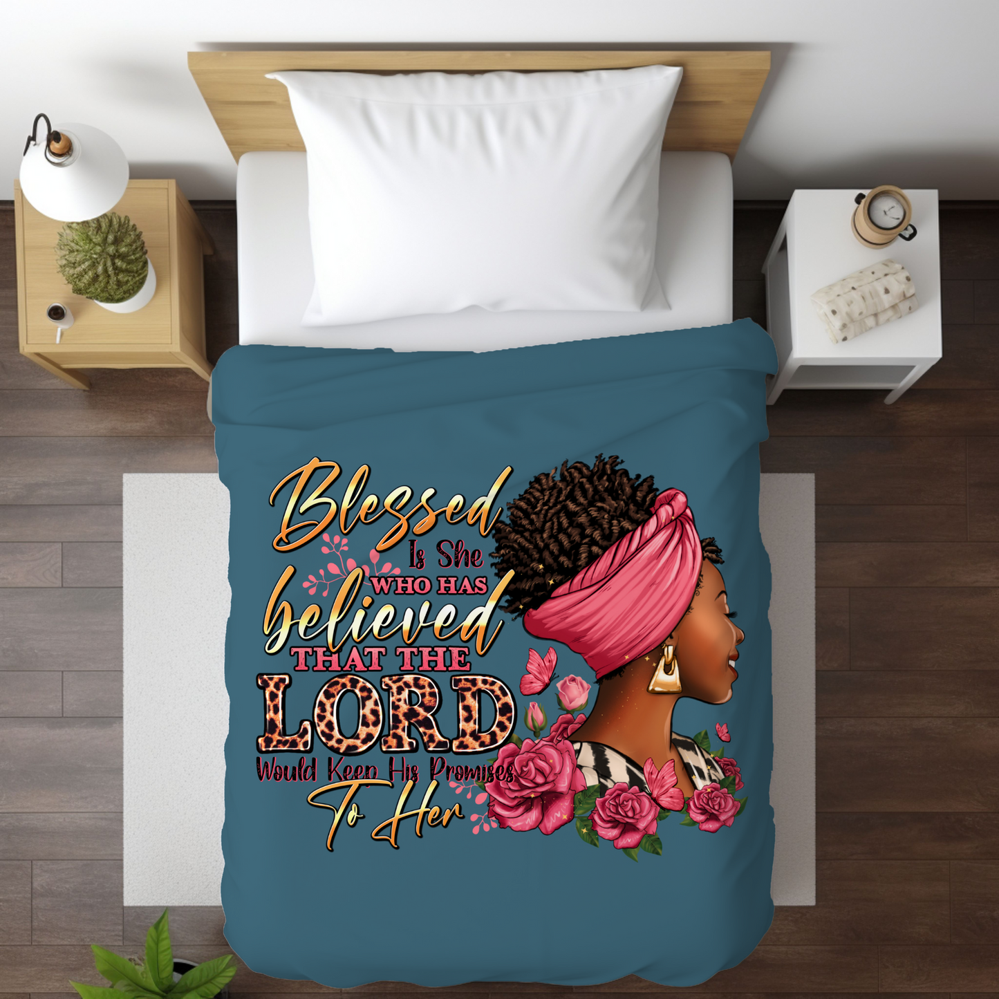 Blessed Is She Who Has Believed | Prayer Blanket | Premium Mink Sherpa Blanket 50x60