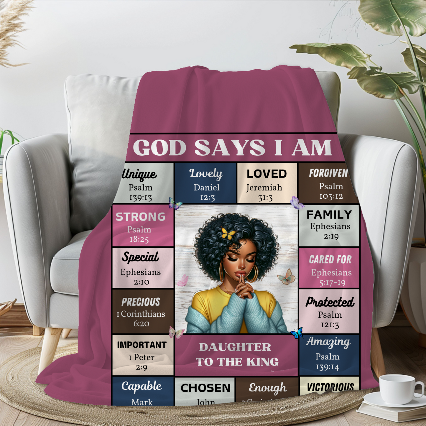 God Says That I Am Daughter To The King | Prayer Blanket |Premium Mink Sherpa 50x60 (Pink)